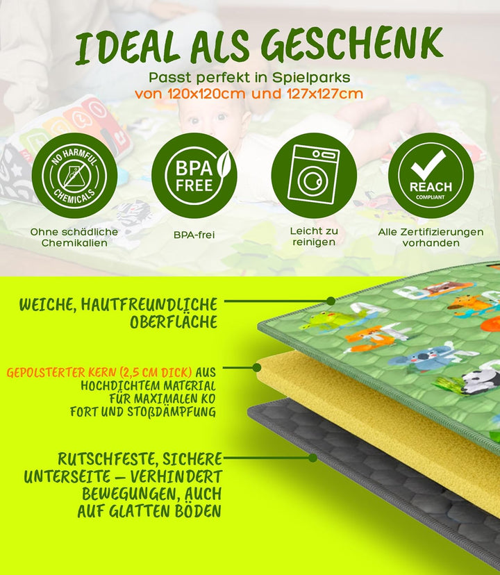 Spielmatte & Krabbelmatte Baby Faltbar 127x127cm Bodenschutz gegen Stürze Play Mat for Babies – Dick