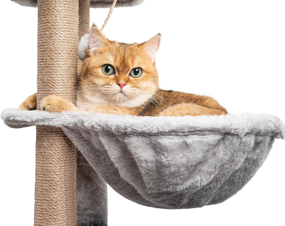 HOMIDEC Katzen Kratzbaum, 145 cm Katzenbaum Kletterturm, Kletterbaum Aktivitätskratzbäum mit Säulen