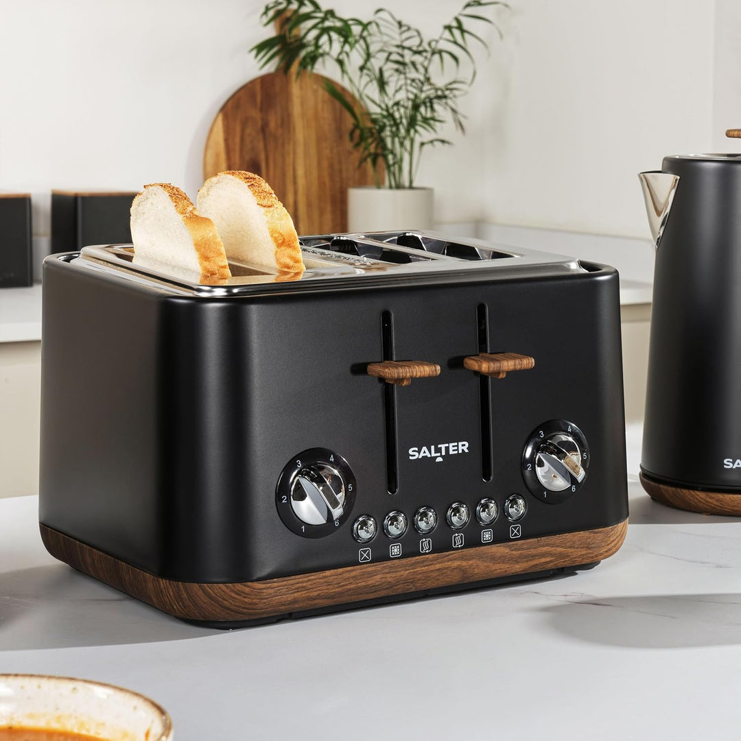 SALTER Toronto 4-Scheiben-Toaster – Breite Schlitze, 6 Bräunungsstufen, herausnehmbare Krümelschubla