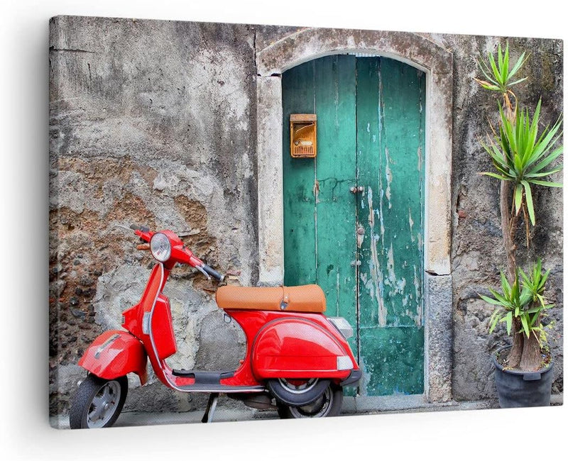 Bilder auf Leinwand Scooter transport italien retro Leinwandbild 70x50cm Wandbilder Dekoration Wohnz