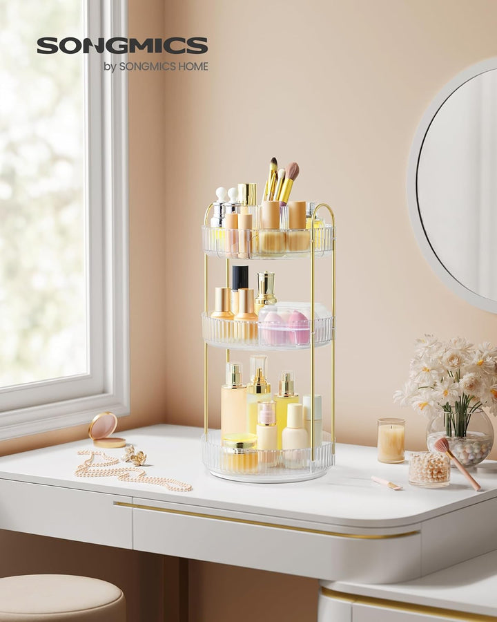 SONGMICS Make-up Organizer drehbar, Kosmetik-Organizer rund, 3 Ebenen, Kosmetik Aufbewahrung, anpass