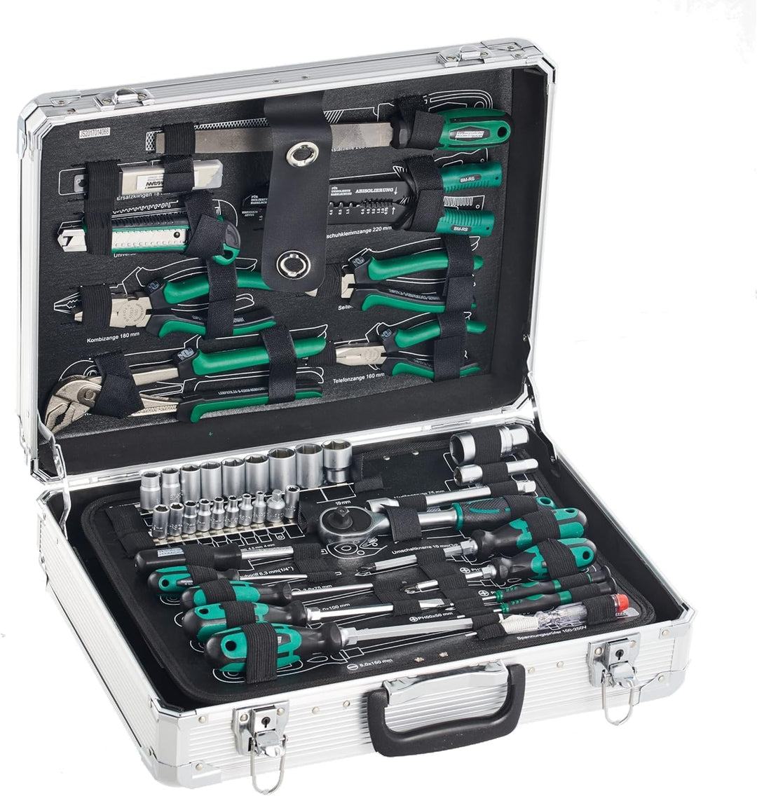 Brüder Mannesmann Alu-Werkzeugkoffer, bestückt, 108-tlg., M29075 & Mannesmann Kantenzange 7", M10928