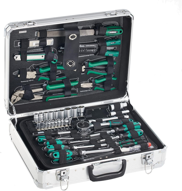 Brüder Mannesmann Alu-Werkzeugkoffer, bestückt, 108-tlg., M29075 & Mannesmann Kantenzange 7", M10928