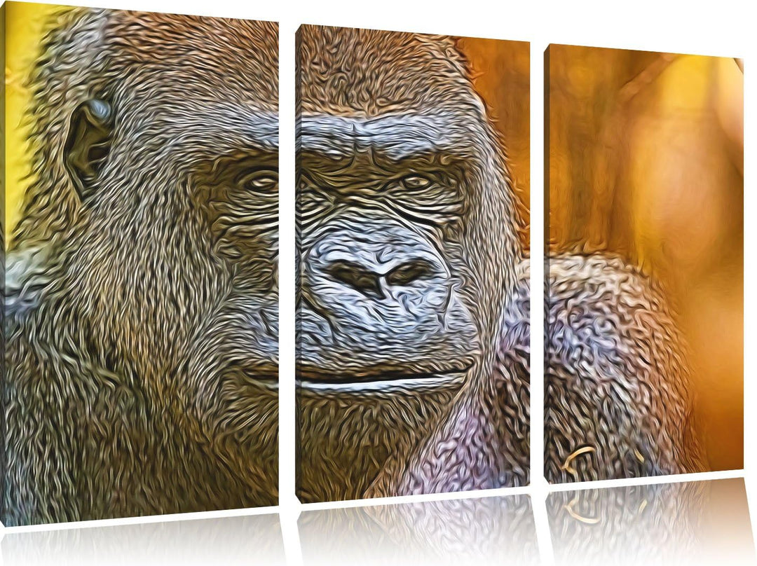 stolzer Gorilla NewArt 3-Teiler Leinwandbild 120x80 Bild auf Leinwand, XXL riesige Bilder fertig ger