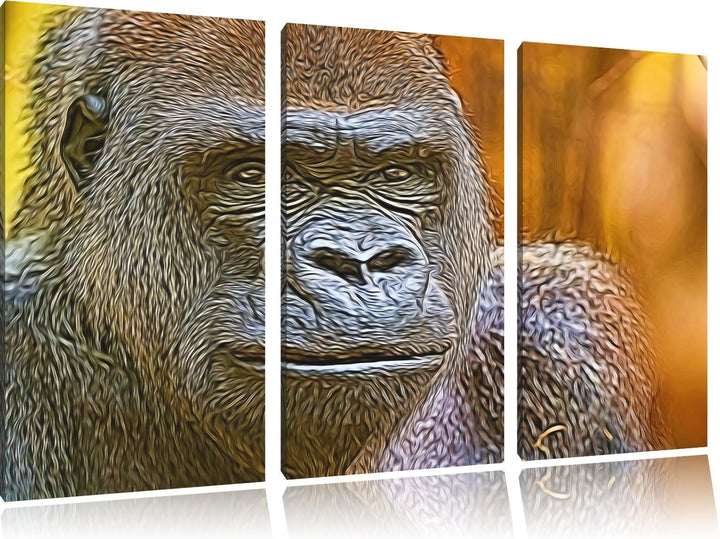 stolzer Gorilla NewArt 3-Teiler Leinwandbild 120x80 Bild auf Leinwand, XXL riesige Bilder fertig ger