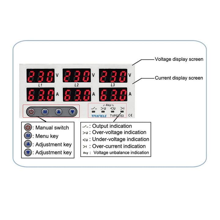 AC 390-500 V 3-Phasen-DIN-Schienen-Voltmeter Amperemeter Automatischer Überspannungs-Überstromschutz