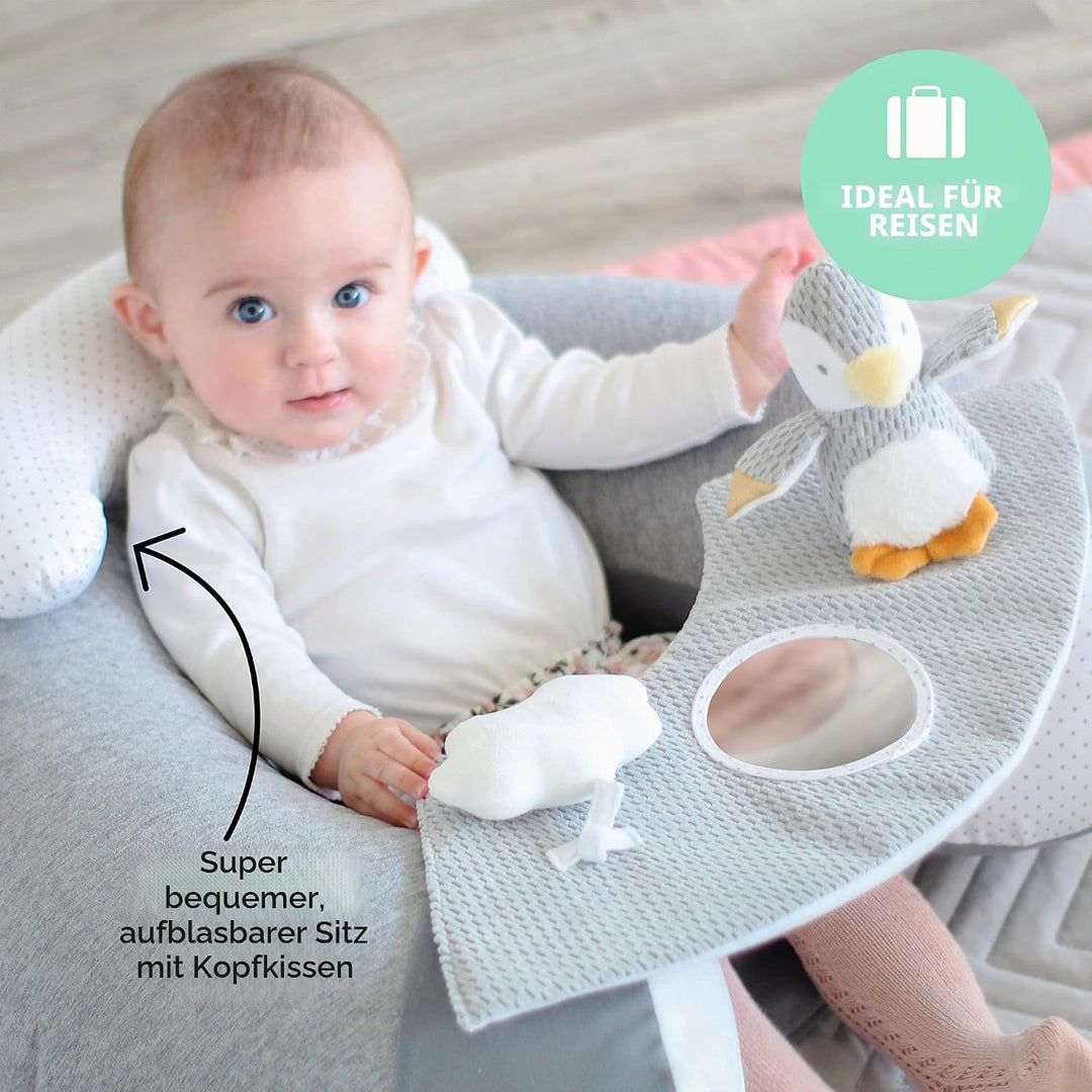 Nuby - Penguin Sit-Me-Up Babysitz - Aufblasbarer Sit & Play Bodensitz mit Tablett und Babyspielzeug