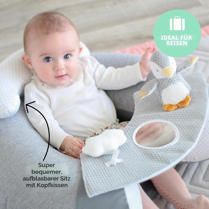 Nuby - Penguin Sit-Me-Up Babysitz - Aufblasbarer Sit & Play Bodensitz mit Tablett und Babyspielzeug
