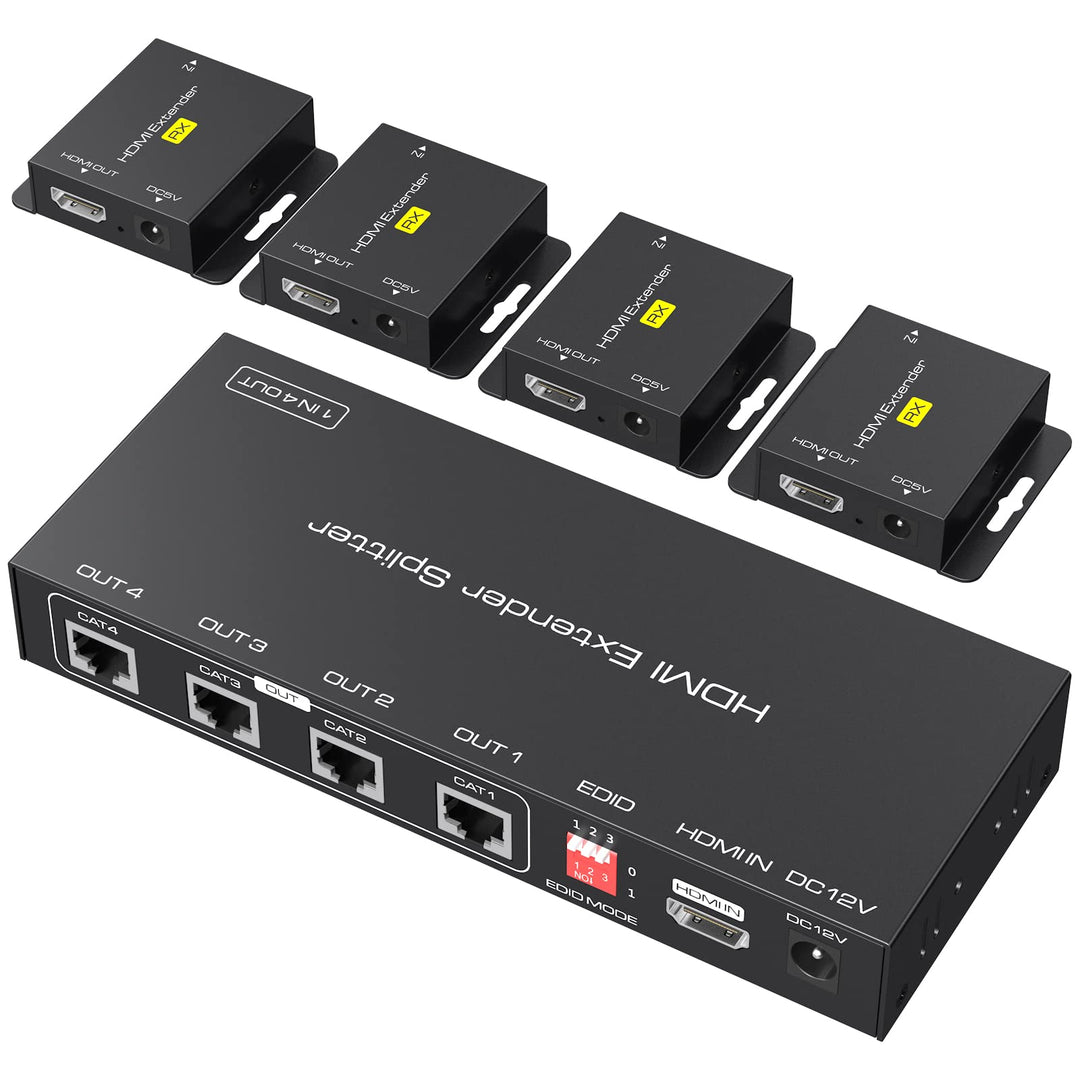 VPFET HDMI Extender Splitter über Cat5e 6 165ft 1 In 4 Out Übertragung Balun Ethernet Unterstützt 10