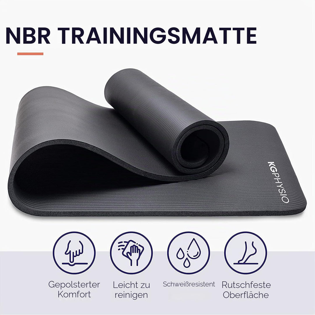 KG Physio Yogamatte Rutschfest und Gepolstert - Yoga Matte mit Tragegurt, Fitnessmatte, Turnmatte, S