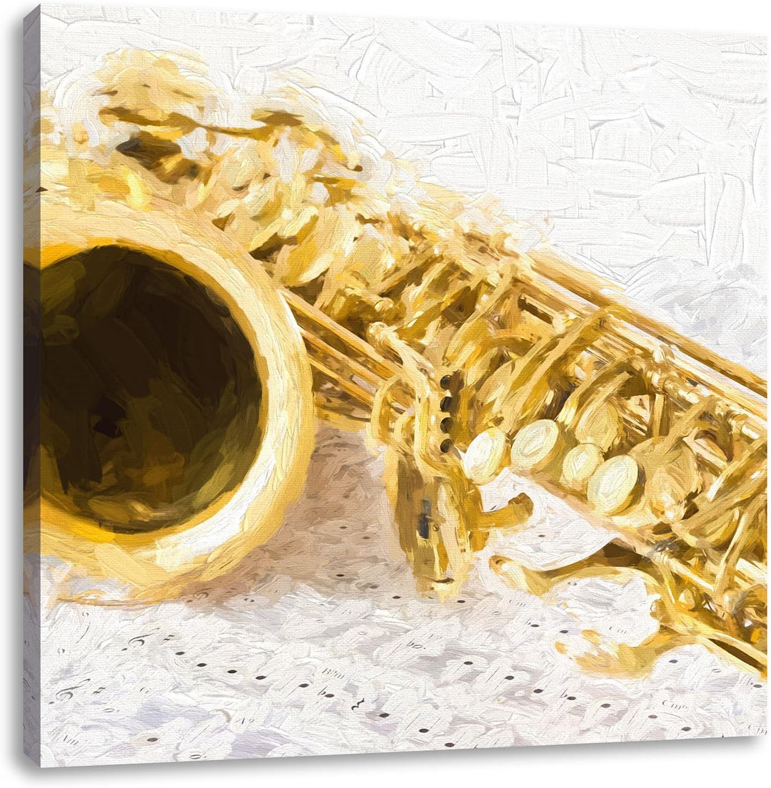 Pixxprint Saxophon auf Notenpapier als Leinwandbild/Grösse: 70x70 cm/Wandbild/Kunstdruck/fertig besp