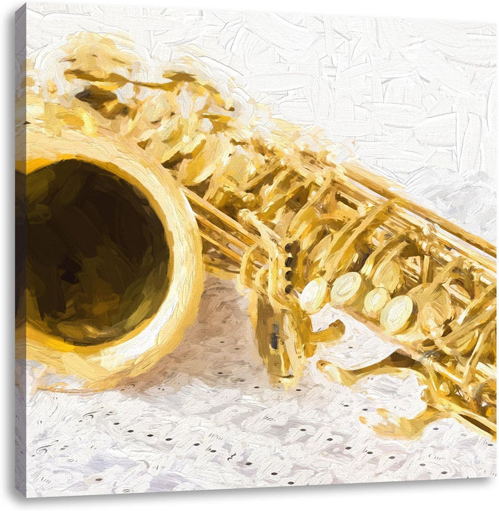 Pixxprint Saxophon auf Notenpapier als Leinwandbild/Grösse: 70x70 cm/Wandbild/Kunstdruck/fertig besp