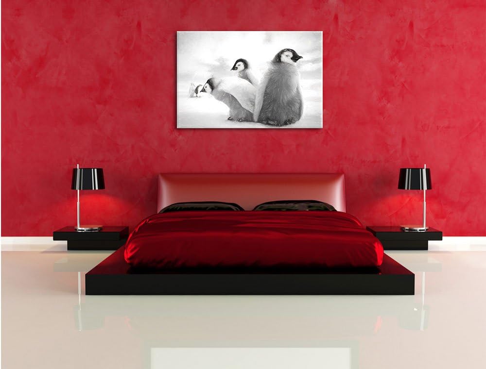 Pixxprint Kaiserpinguin Gruppe / 100x70cm Leinwandbild bespannt auf Holzrahmen/Wandbild Kunstdruck D