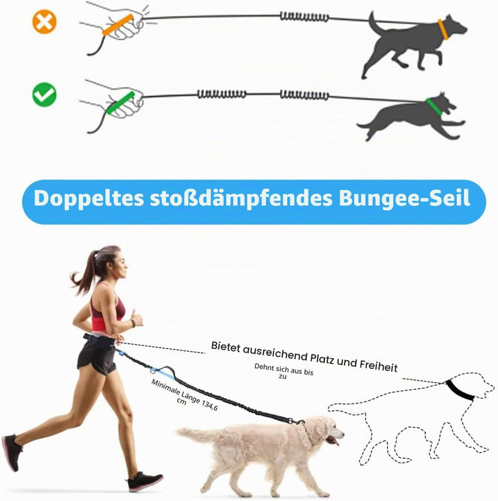 Nobleza Joggingleine für Hunde, freihändige Leine mit Gürteltasche, Handfreie Hundeleine für Laufen