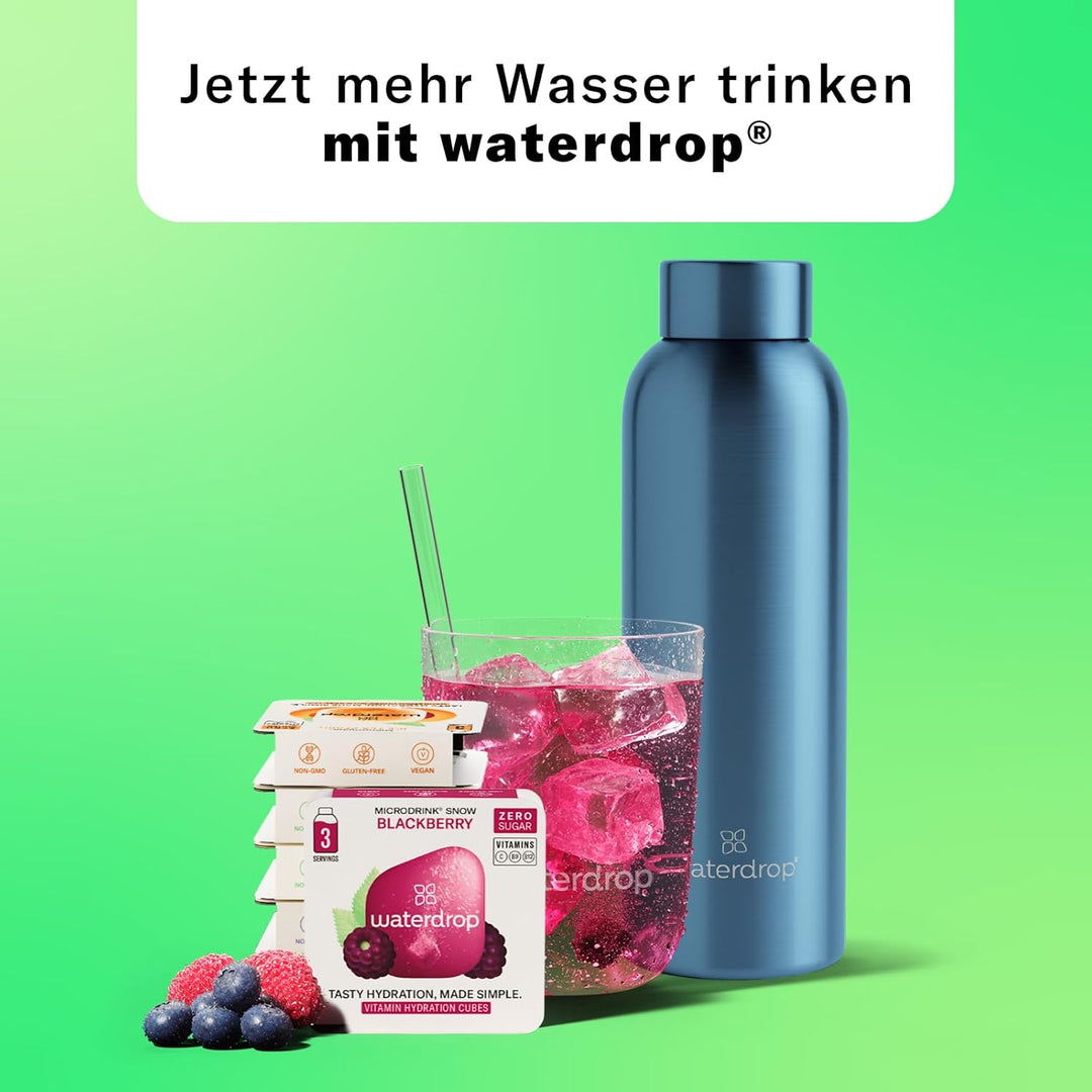 waterdrop® Starter Set - 600ml Trinkflasche mit Geschmack inkl. 18 zuckerfreie Drops - Geschenk für