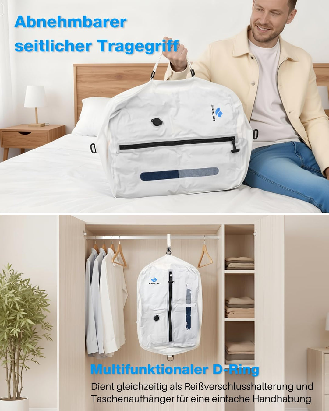 Zurligi Vakuumbeutel Reise Set mit Pumpe, wiederverwendbar, reissfestes Nylon, wasserdichter Vakuum-