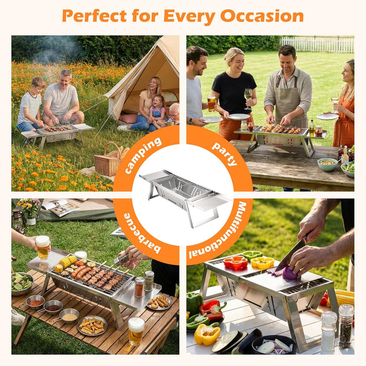 Kleiner Tragbarer Camping Holzkohlegrill, Mini tischgrill holzkohle mit 4-stufiger Hitzeverstellung,