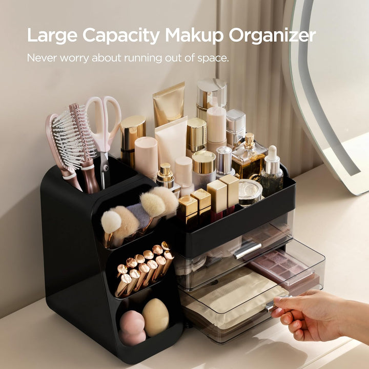HBlife Makeup Kosmetik Organizer mit Schubladen, Pinsel Organizer, 3-in-1 Plastic Kosmetik Aufbewahr