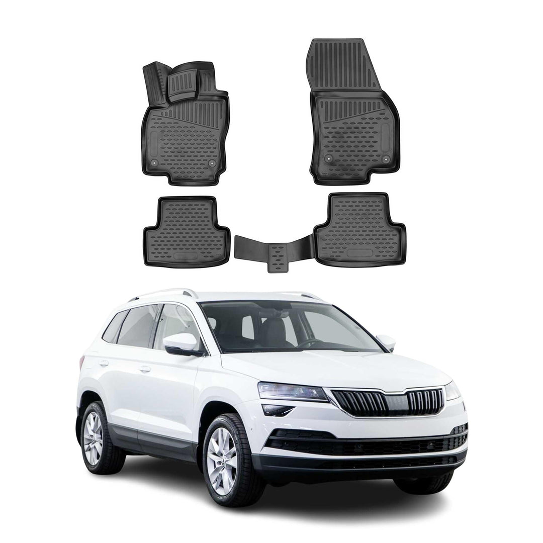 OMAC Gummimatten Fussmatten kompatibel mit Skoda Karoq 2017-2026 TPE Automatten Schwarz 4X Fussmatte