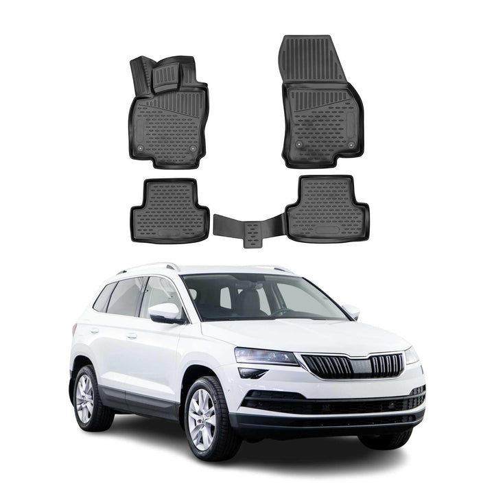 OMAC Gummimatten Fussmatten kompatibel mit Skoda Karoq 2017-2026 TPE Automatten Schwarz 4X Fussmatte