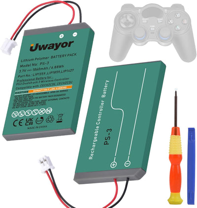 Uwayor Akku PS3 Controller Akku LIP1359 PS3 Ersatz Akku 2X 1860mAh für Sony Playstation 3 und Dualsh