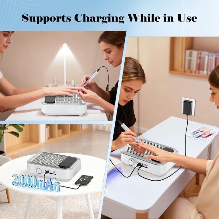 4-in-1 Elektrische Nagelfeile mit Staubsauger, LED-Lampe & Powerbank, 45.000 U/min Professionelle Na