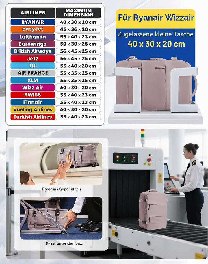 SZLX Vakuum Rucksack 40x30x20 Wizz air Handgepäck 40x20x25 für Ryanair Vakuum Reiserucksack Flugzeug