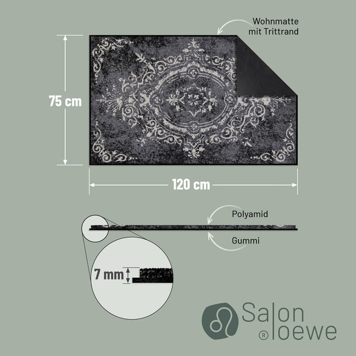 Salonloewe Amira Grey Fussmatte waschbar 075 x 120 cm Fussabtreter Schmutzfangmatte Flur-Läufer Wohn