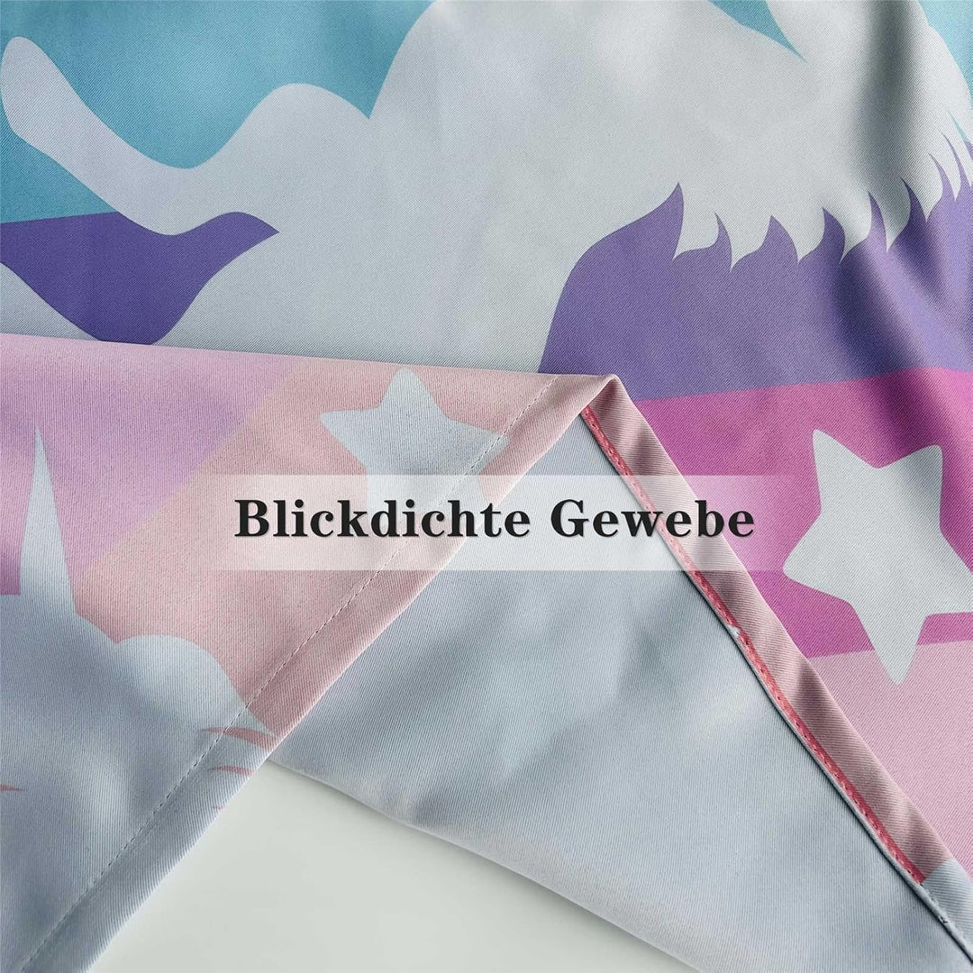 YUANZU Weisses Einhorn Vorhänge Mädchen Regenbogen Streifen Ösen Gardinen mit Blickdichte Vorhang Kä