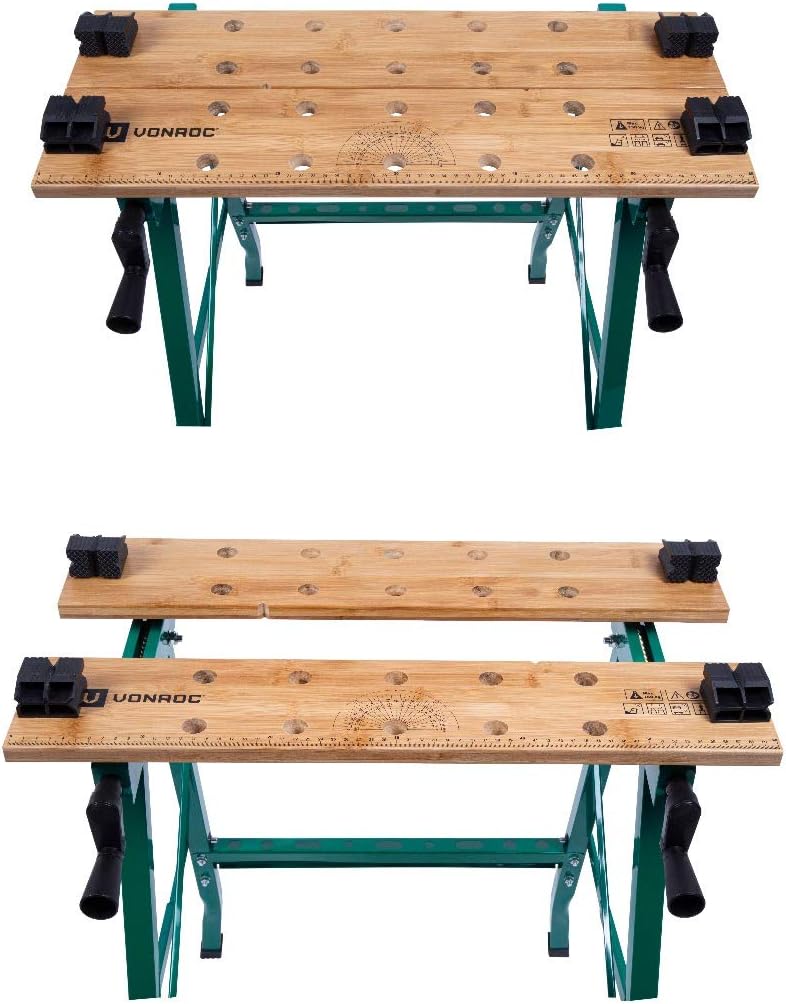 Werkbank - Spanntisch - Mit Bambus-Arbeitsplatte, maximale Belastbarkeit 150 kg