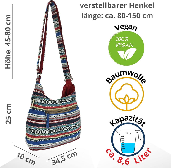 Sunsa Damen Umhängetasche. Hobo Tasche aus gewebter Baumwolle mit verstellbare Henkel. Crossbody Sch