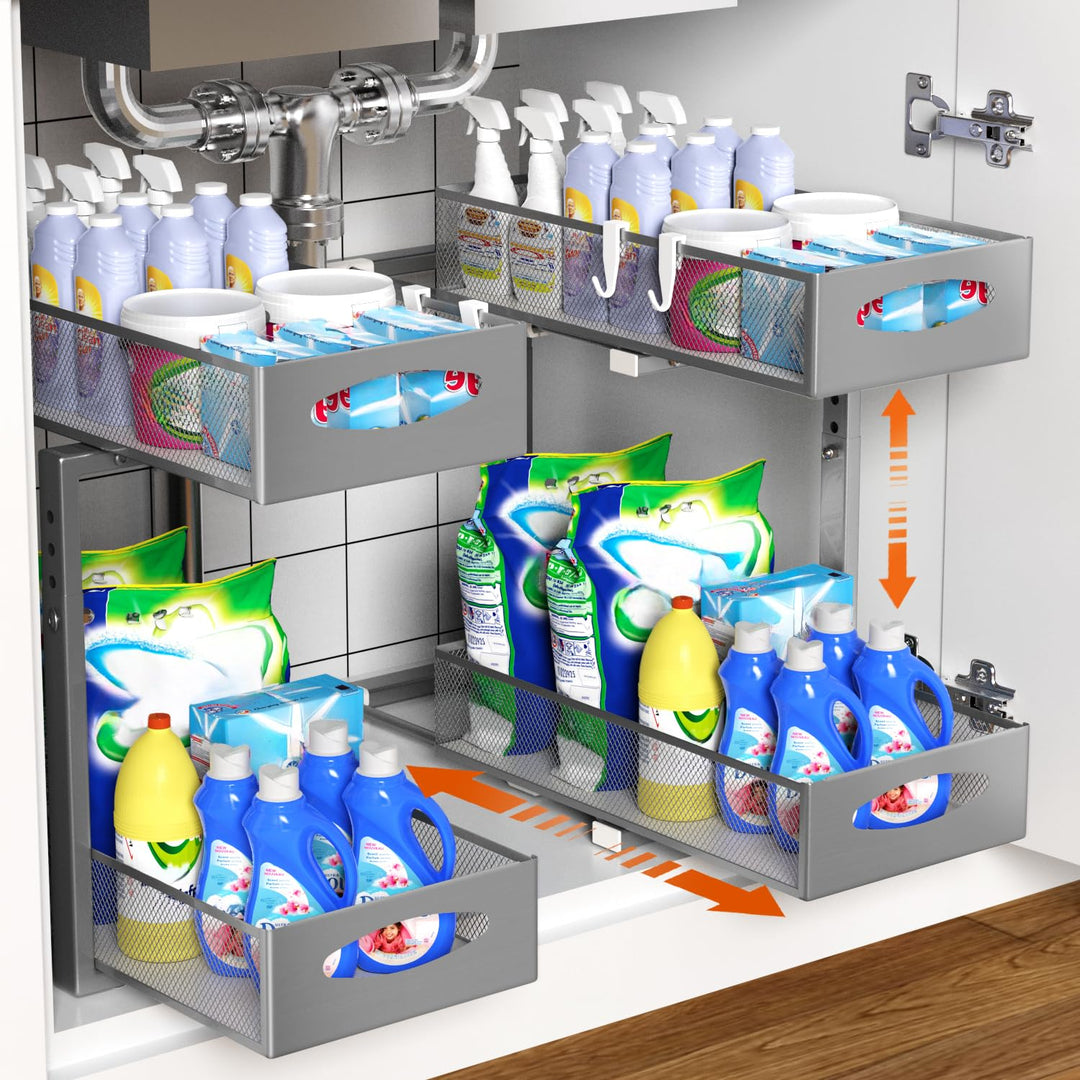 Housolution Unter Waschbecken Spüle Organizer Unterschrank Regal, Grau | Robustes Metall, Höhenverst