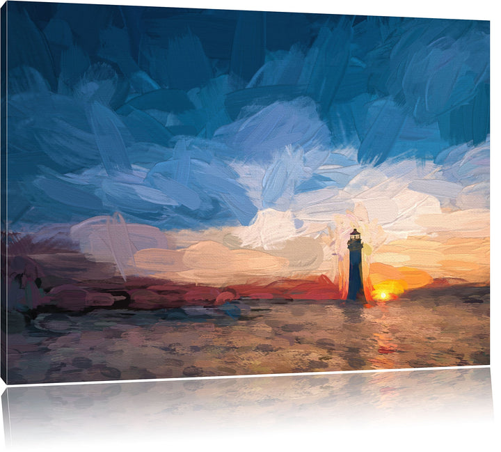 Pixxprint Leuchtturm im Sonnenuntergang als Leinwandbild/Grösse: 100x70 cm/Wandbild/Kunstdruck/ferti