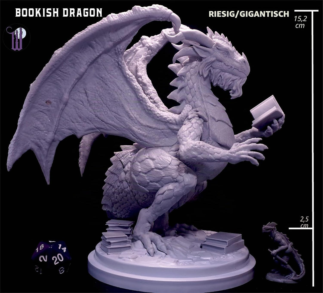 Wildspire Fantasy Bookish Dragon Miniatur – Riesige Grösse 15,2 cm für DND-Miniaturen, 28 mm, Bulk D
