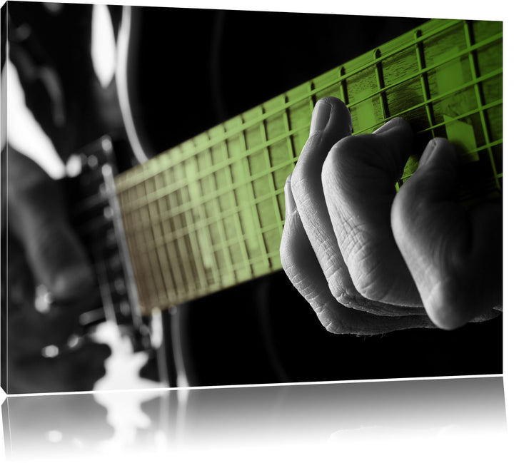 Mann spielt auf E-Gitarre schwarz/weiss Format: 100x70 auf Leinwand, XXL riesige Bilder fertig gerah