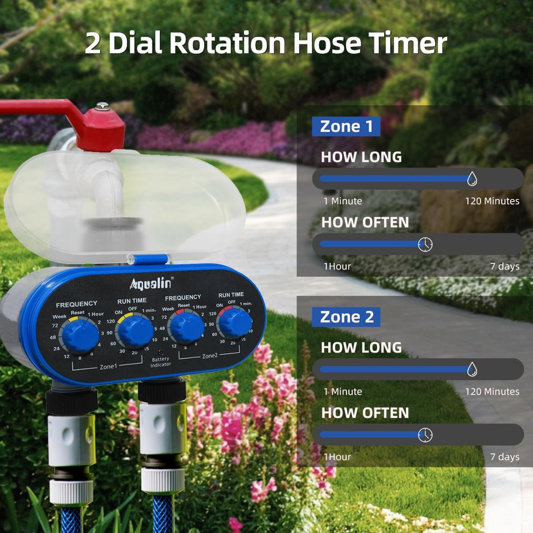 Bewässerungsuhr mit Zwei Auslässen Garten Bewässerungscomputer Wasser Zeitschaltuhr Blau/Kein Bildsc