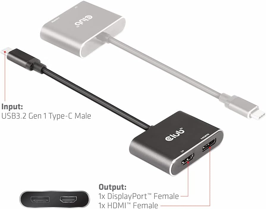 Club 3D MST Hub USB3.2 Gen2 Typ-C(DP™ Alt-Mode) auf DisplayPort™ + HDMI™ 4K60Hz St./B. CSV-1552, CSV