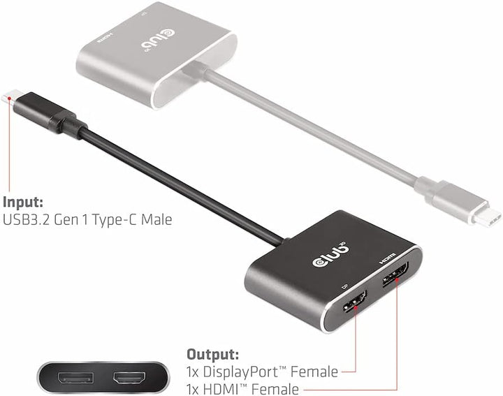 Club 3D MST Hub USB3.2 Gen2 Typ-C(DP™ Alt-Mode) auf DisplayPort™ + HDMI™ 4K60Hz St./B. CSV-1552, CSV