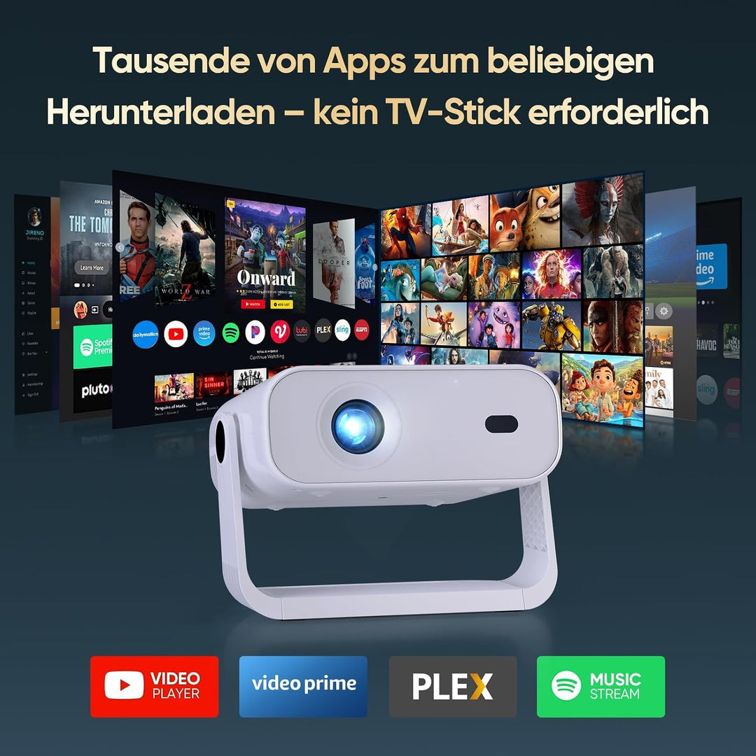 Wielio Neuer Smart Mini Beamer Integrierte APP, Android 14, Unterstützt 1080P und 4K-Dekodierung,Aut