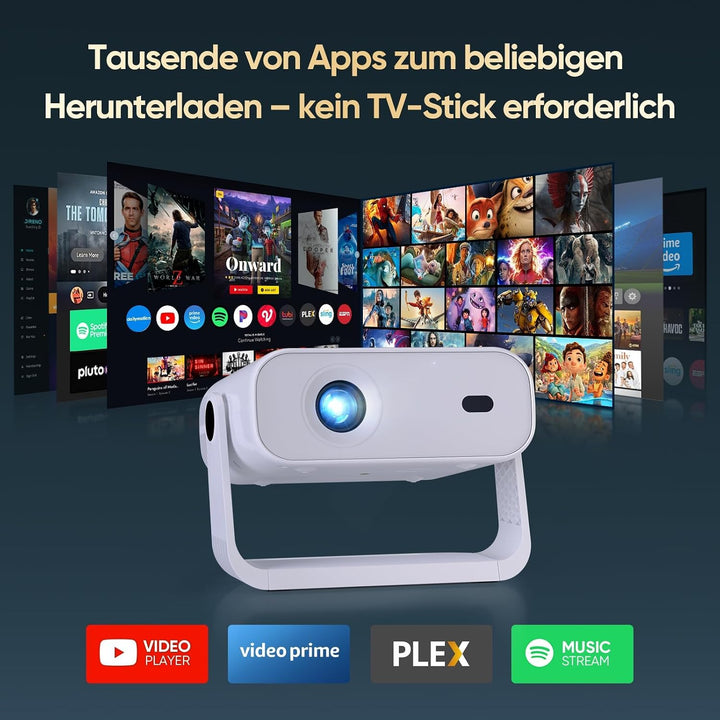 Wielio Neuer Smart Mini Beamer Integrierte APP, Android 14, Unterstützt 1080P und 4K-Dekodierung,Aut