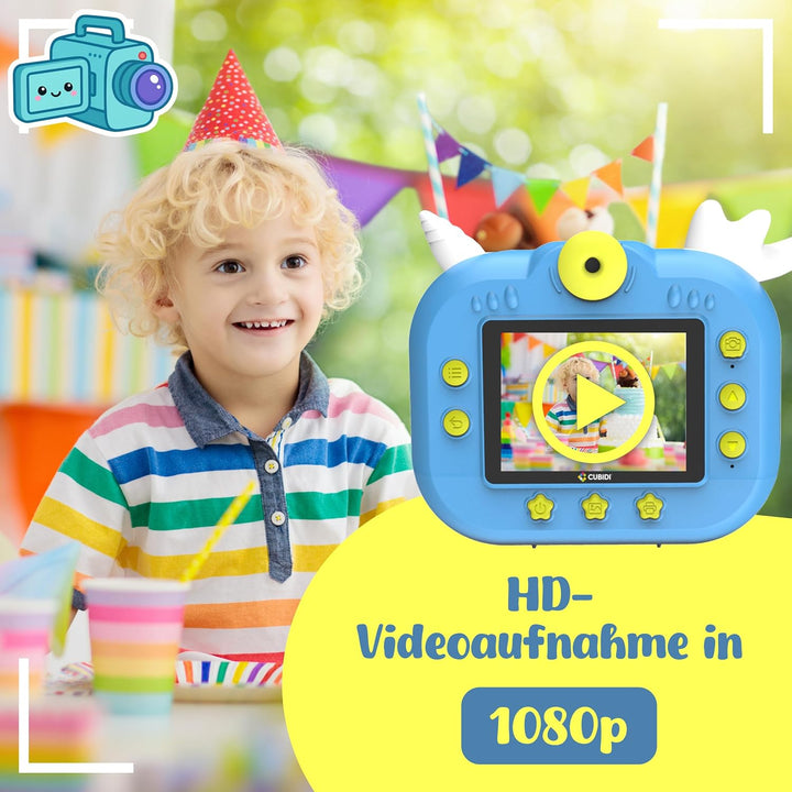 CUBIDI® - Kinder Kamera Sofortbildkamera - Digitalkamera Kinder mit Druckpapier & 32GB Karte Jungen