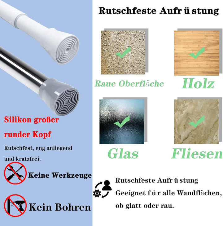 1 Stück Duschstange ohne Bohren Vorhangstange ohne Bohren Spannstange Teleskopstange für Fenster, Ba