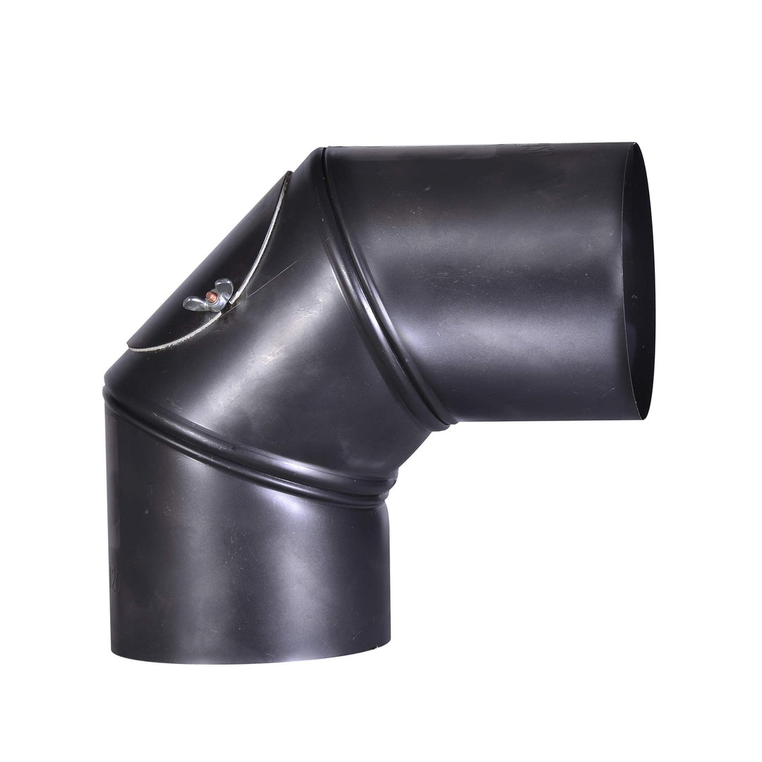 FIREFIX O120/BU Blauglanzblech Bogen 90°, verstellbar bis 90°, mit Reinigungstür, ø 120 mm - Ofenroh
