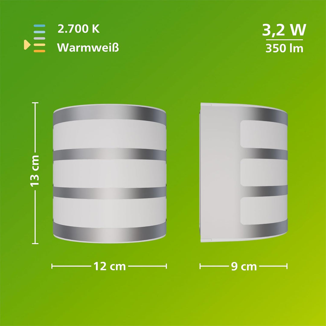 Philips myGarden LED Calgary Wandleuchte, 3W, Edelstahl ohne Bewegungsmelder, ohne Bewegungsmelder