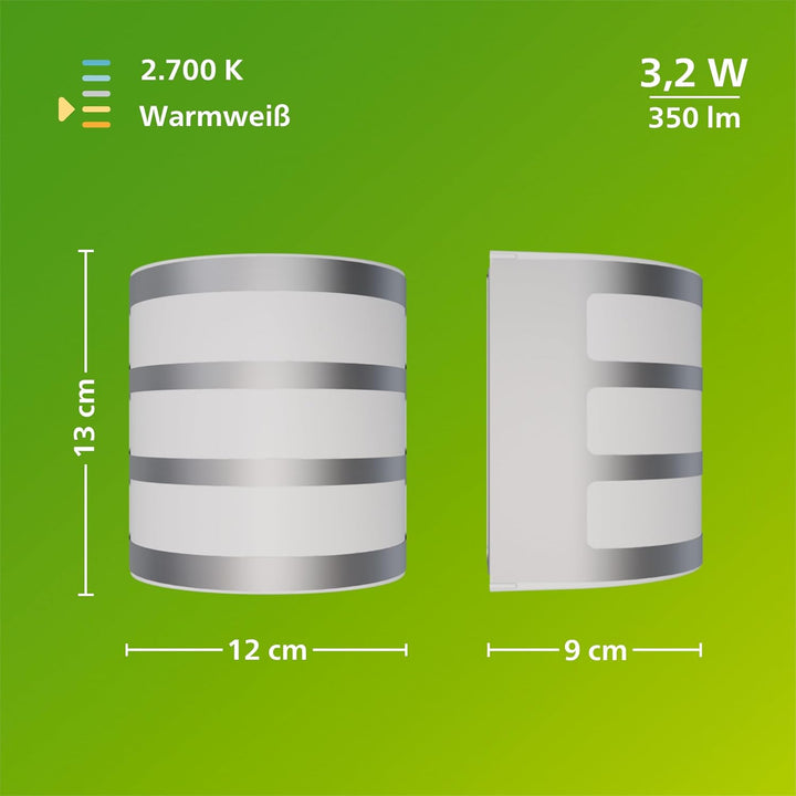 Philips myGarden LED Calgary Wandleuchte, 3W, Edelstahl ohne Bewegungsmelder, ohne Bewegungsmelder