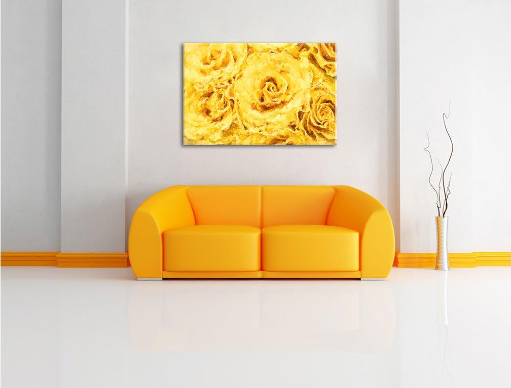 Pixxprint gelbe Rosen als Leinwandbild/Grösse: 100x70 cm/Wandbild/Kunstdruck/fertig bespannt, 100x70