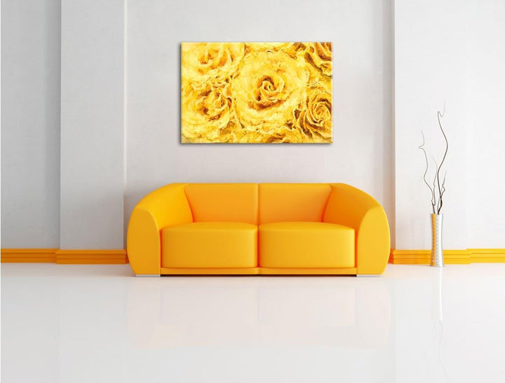 Pixxprint gelbe Rosen als Leinwandbild/Grösse: 100x70 cm/Wandbild/Kunstdruck/fertig bespannt, 100x70
