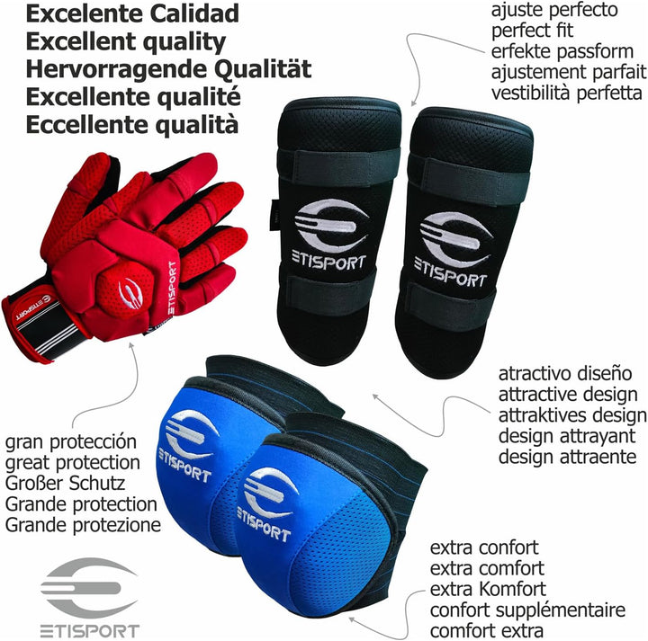 Schutzset, Handschuhe, Knieschützer, Schienbeinschützer für Rollhockey für Kinder Starter. Professio