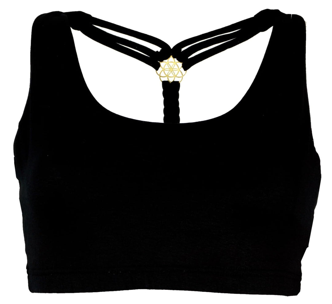 GURU SHOP Goa Psytrance Bikini Top, Top, Pixi Yoga Top, Schwarz, Synthetisch, Size:L (40)