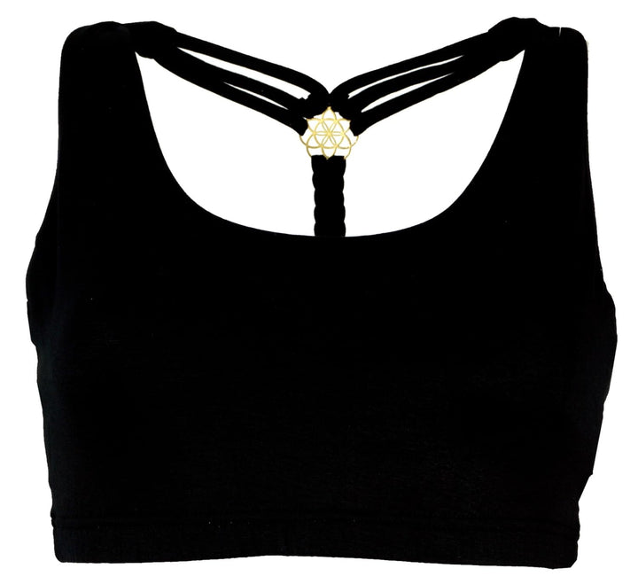 GURU SHOP Goa Psytrance Bikini Top, Top, Pixi Yoga Top, Schwarz, Synthetisch, Size:L (40)